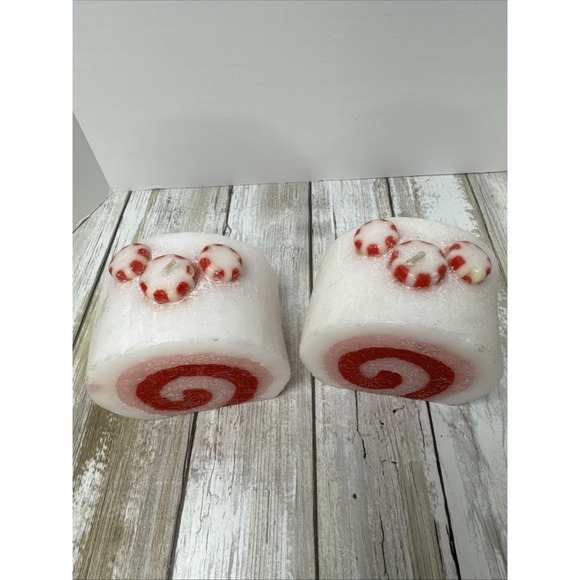 2Threshold Candle Figural Christmas Peppermint Candy Rolls Winter Glitter Dusted - Picture 2 of 12